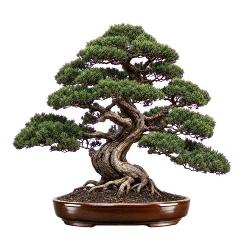 The app's bonsai, a sculpted miniature pine