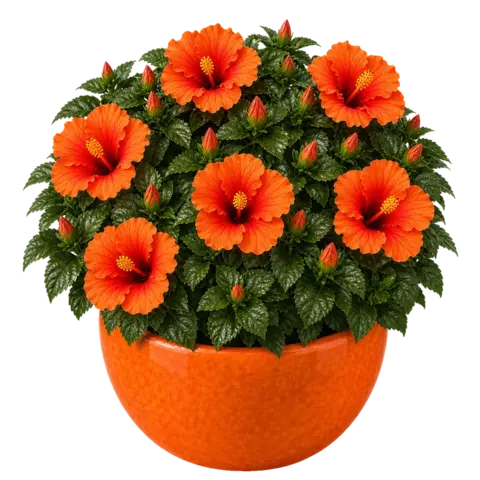 The app's hibiscus plant covered in orange blooms