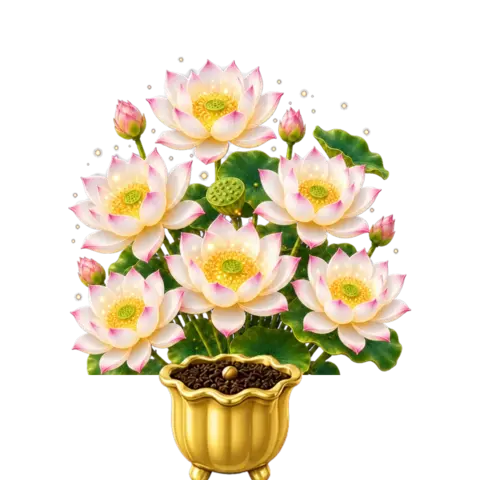 The app's lotus plant with glowing pale blooms