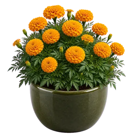 The app's marigold plant full of golden flowers
