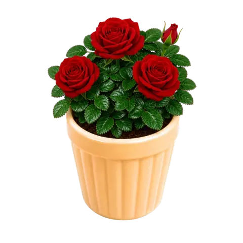 The app's velvet rose bush with deep red roses