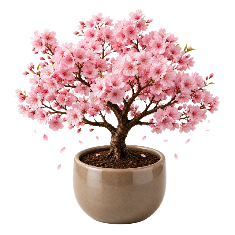 The app's cherry blossom tree in full pink bloom